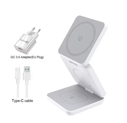 Chargeur sans fil 3 en 1 pliable magnétique – Station rapide pour iPhone 15/14/13/12 Pro Max, Apple Watch 8/9 et AirPods - Top Militaire