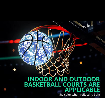 Ballon de basket lumineux réfléchissant – Brillant jour & nuit, résistant à l’usure, tailles 7/6/5, entraînement et loisirs en cuir PU souple - Top Militaire
