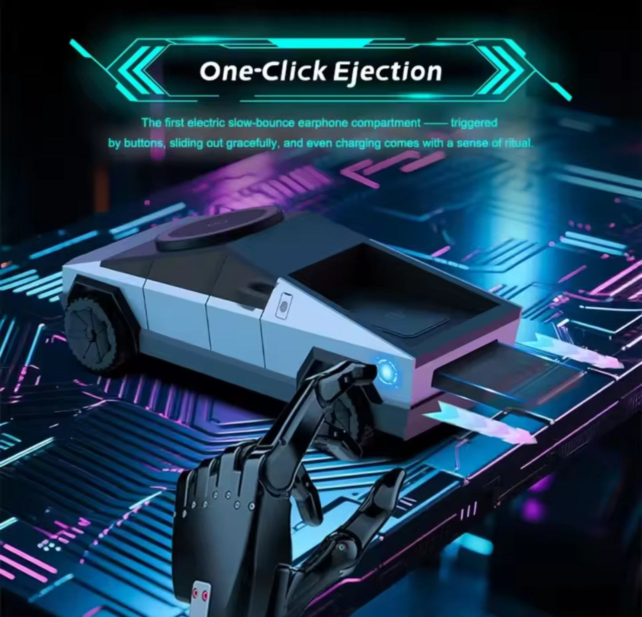 Station de recharge sans fil CyberDock 3 en 1 – Support bureau design voiture futuriste avec LED pour iPhone 16/15/14 Pro Max, AirPods & Apple Watch - Top Militaire
