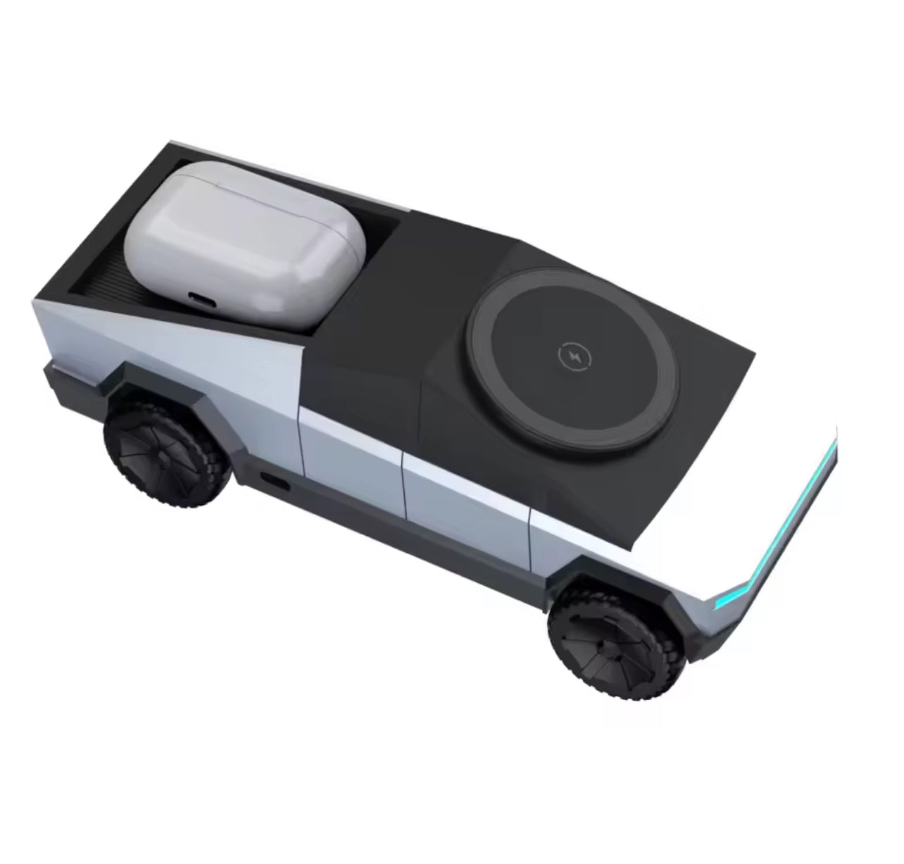 Station de recharge sans fil CyberDock 3 en 1 – Support bureau design voiture futuriste avec LED pour iPhone 16/15/14 Pro Max, AirPods & Apple Watch - Top Militaire