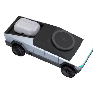 Station de recharge sans fil CyberDock 3 en 1 – Support bureau design voiture futuriste avec LED pour iPhone 16/15/14 Pro Max, AirPods & Apple Watch - Top Militaire