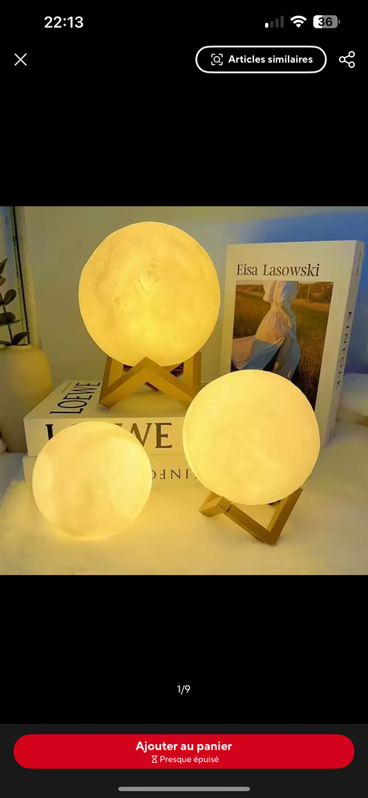 Lampe Lune 3D Peinte à la Main – Veilleuse Rechargeable & Décoration - Top Militaire