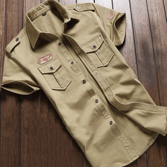 Chemise militaire à manches courtes avec écussons - Top Militaire